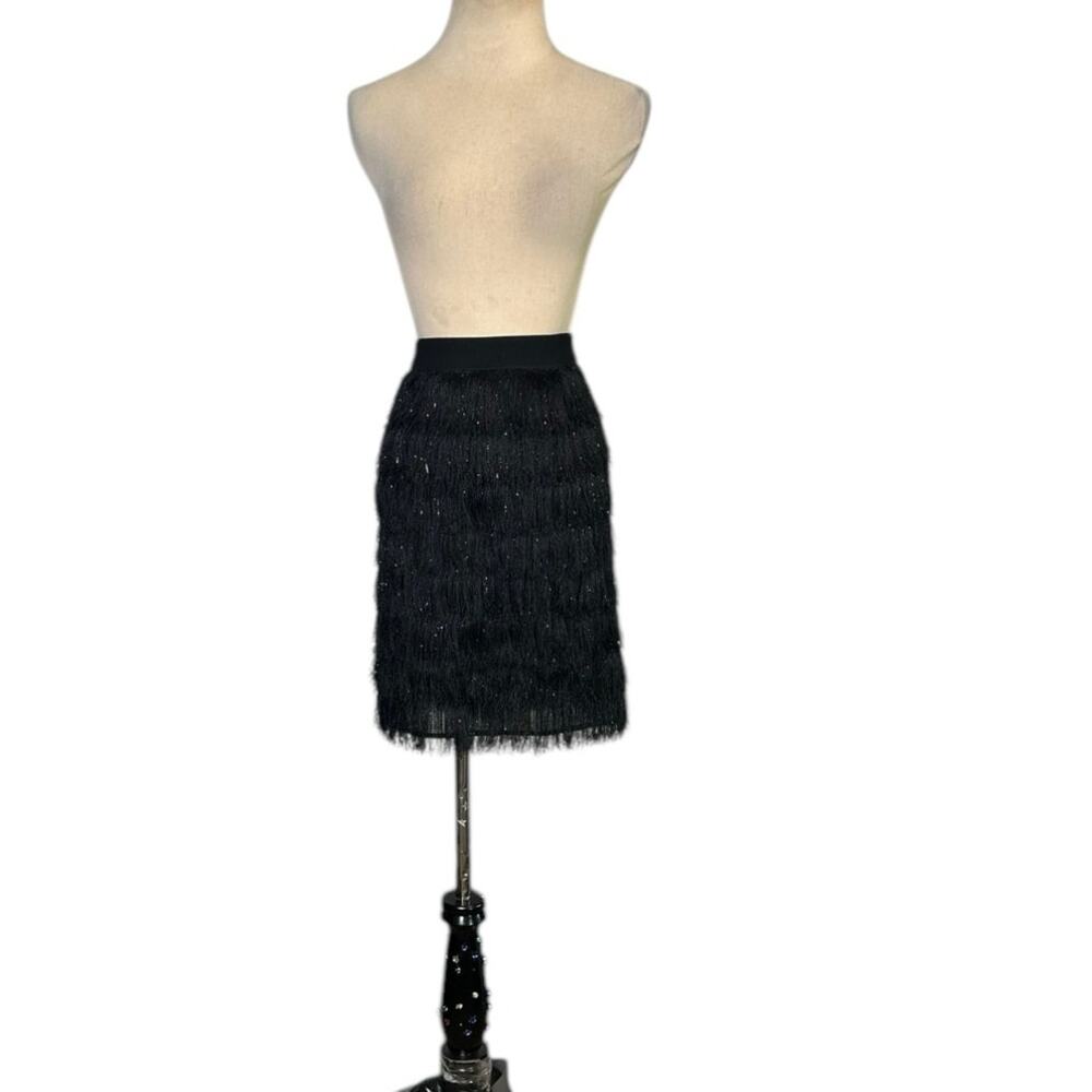 BCBGMaxAzria black metallic fringe skirt size large